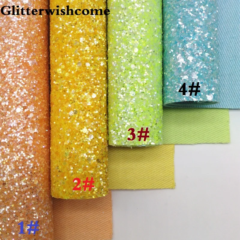 Glitterwishcome 21X29 см A4 Размер синтетическая кожа, соответствующий цвет подложки, толстый блеск кожа винил для луков, GM033A