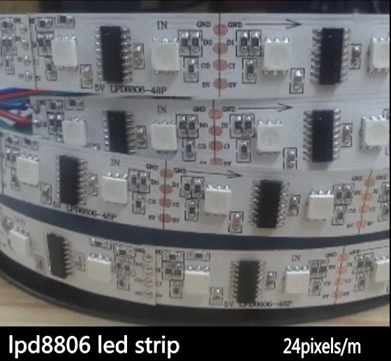 DC5V 5m Addressable lpd8806 led strip White/black PCB 48leds/m 24 pixels /m non-waterproof , Factory Wholesale
