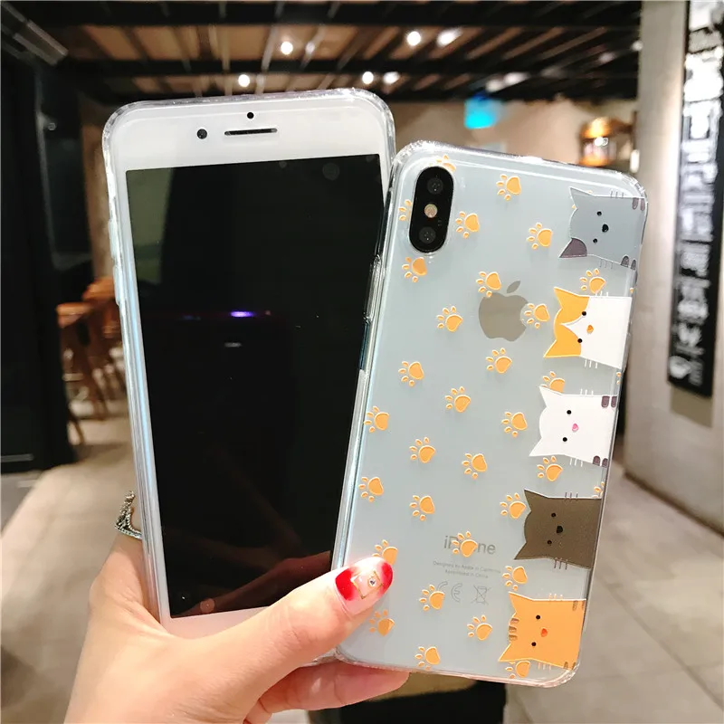 Прозрачный чехол для телефона с изображением милого котенка и из ТПУ iphone8 7 6 6S PLUS X