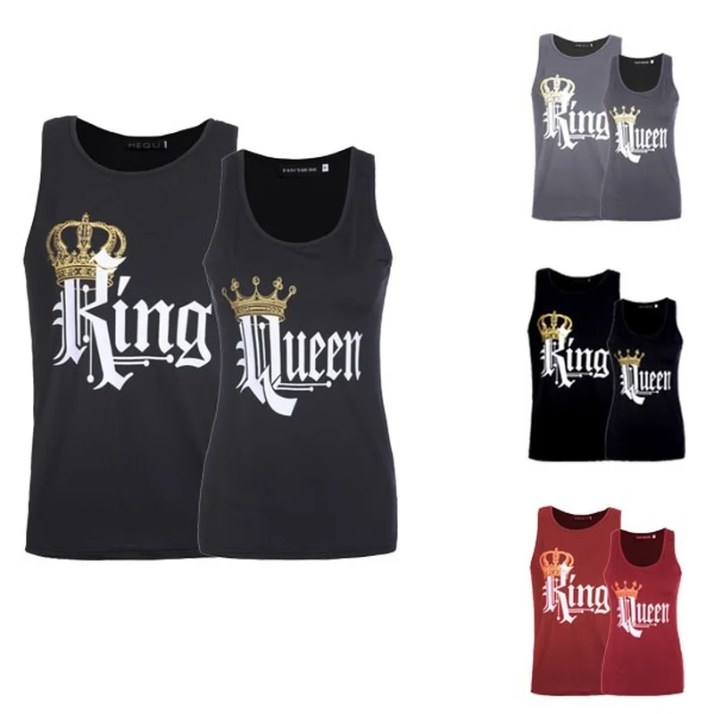 ZOGAA Couples Men and Women Vest T-Shirt Casual tops King Queen Crown Printed tank women men clothes 2018 vest t shirts | Женская одежда