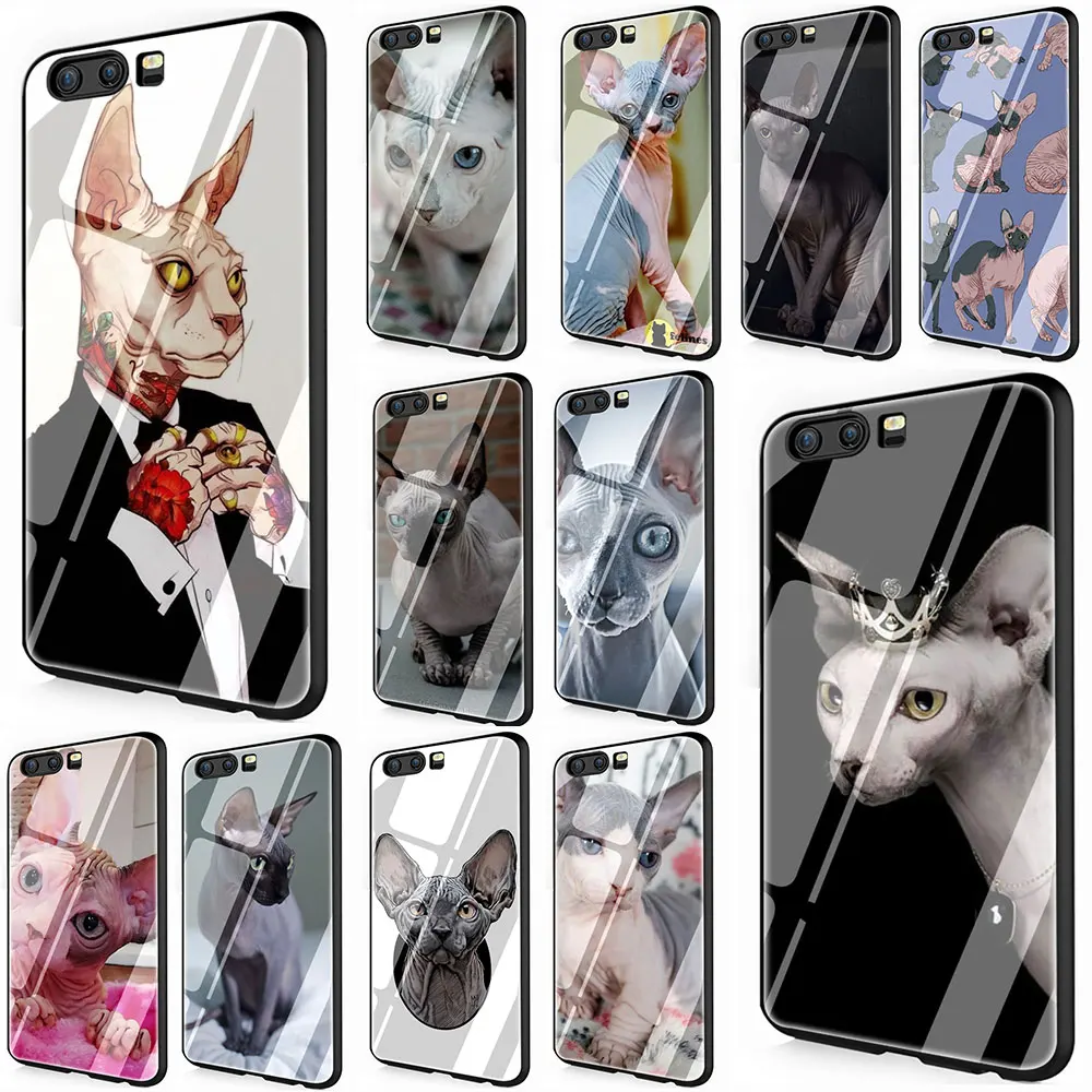 Чехол для телефона из закаленного стекла sphynx cat Huawei Mate P 10 20 30 Lite Pro Y9 Honor 8X 7A|Бамперы|