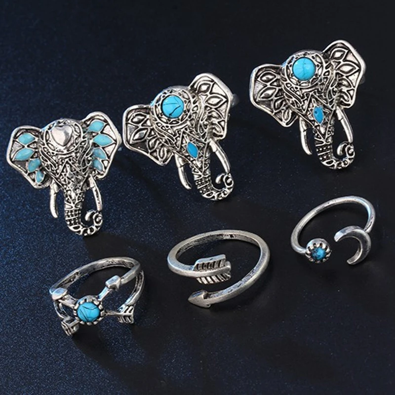6 шт. серебряные кольца в богемном стиле ретро|crown ring|wholesale crown ringsring set |