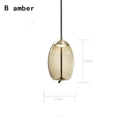 B amber Круглая эллиптическая стеклянная люстра из пеньковой веревки, люстра для столовой, лофт, люстра, Прямая поставка - Цвет абажура: B amber