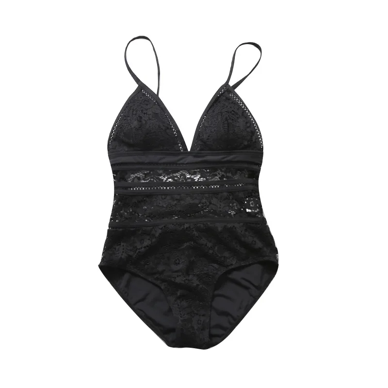 

High Quality White and Black One Piece Swimwear Korean Sexy Lady Swimsuit Plus Size Lace Hollowed Out Bikini Thin Swimsuit