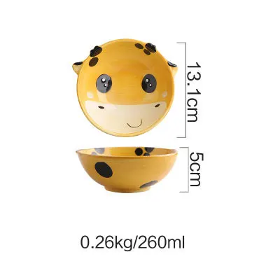 Cute Ceramica Plates Glazed Creative Hand Painted Bowl Spoon Set Breakfast Steak Children's Fruit Plate Animal Dish Cutlery - Цвет: G giraffe bowl