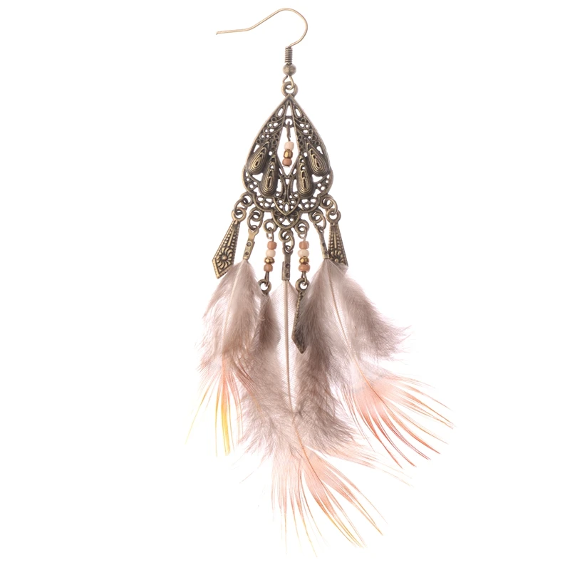 Amader бронзовые висячие серьги с перьями бисер длинные кисточками Винтажные для