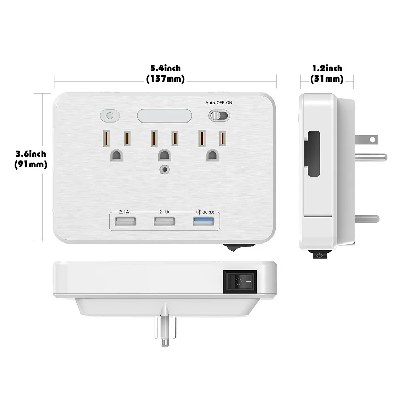 Умная розетка Портативный Путешествия адаптер розетки 3AC США 3USB QC3.0 быстрой