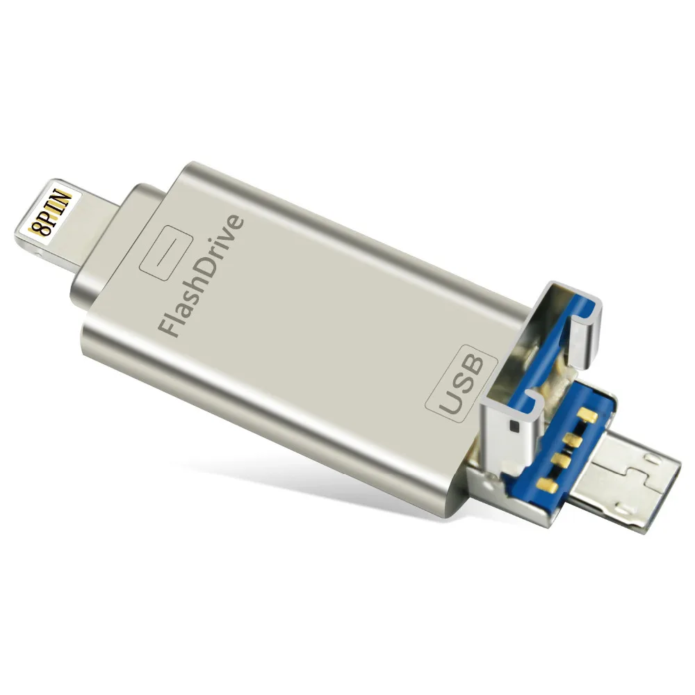 KISMO металлический USB флеш-накопитель 3 в 1 OTG 32 ГБ 64 USB-накопитель для iphone 6 7 8 Plus Samsung A3