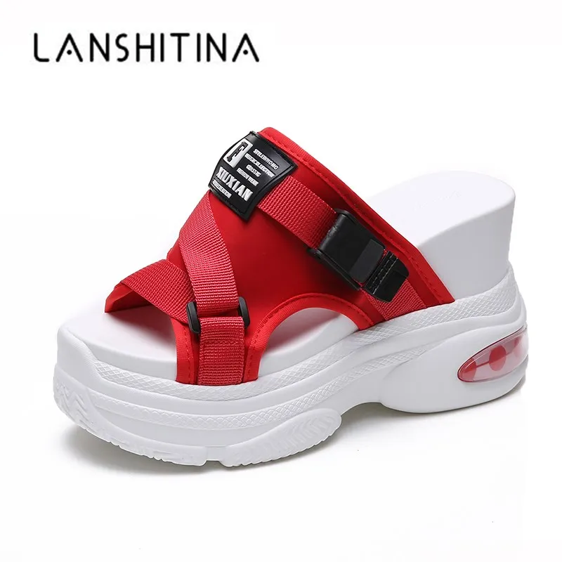 

2020 Summer Women Slippers Flip-Flops Beach Shoes Ladies Middle Wedge Heels Shoes Woman Platform Slippers White Outside Sandals