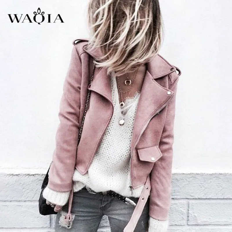 WAQIA 2018 Новое поступление женские осенне зимние замшевые куртки из искусственной