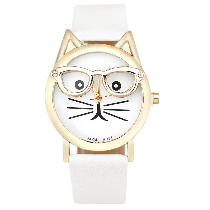Часы Montre женские модные часы 2018 Роскошные с милым рисунком кота из искусственной