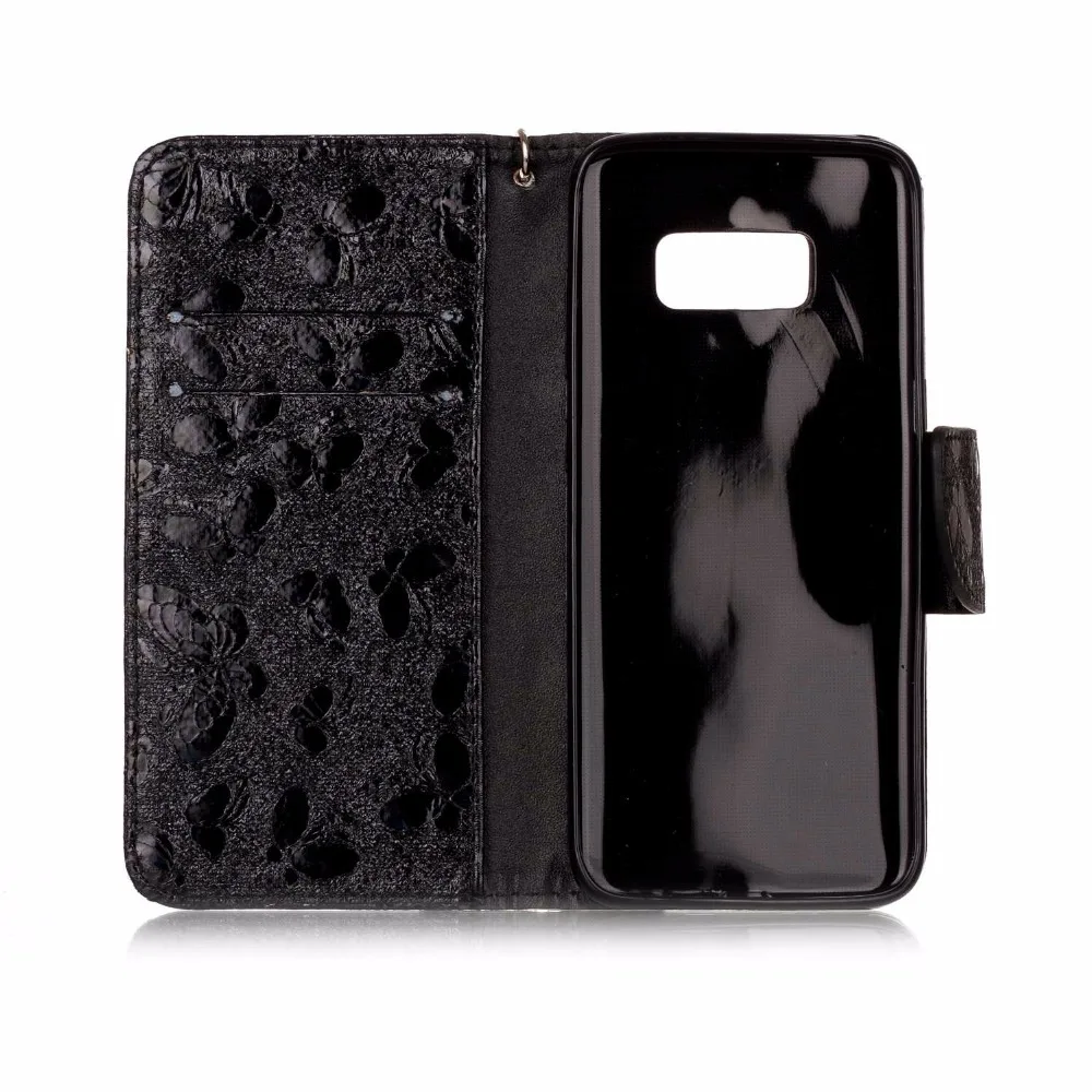 Laser butterfly leather sheath Covered edge drop for Samsung S5 S6 S7 S8 J3 J5 J7 A3 A5 luxury Leather Flip Phone Cases |