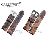 carlywet 22 24 26mm vintage camo brown watch band real calf leather thick strap belt silver black screw buckle
