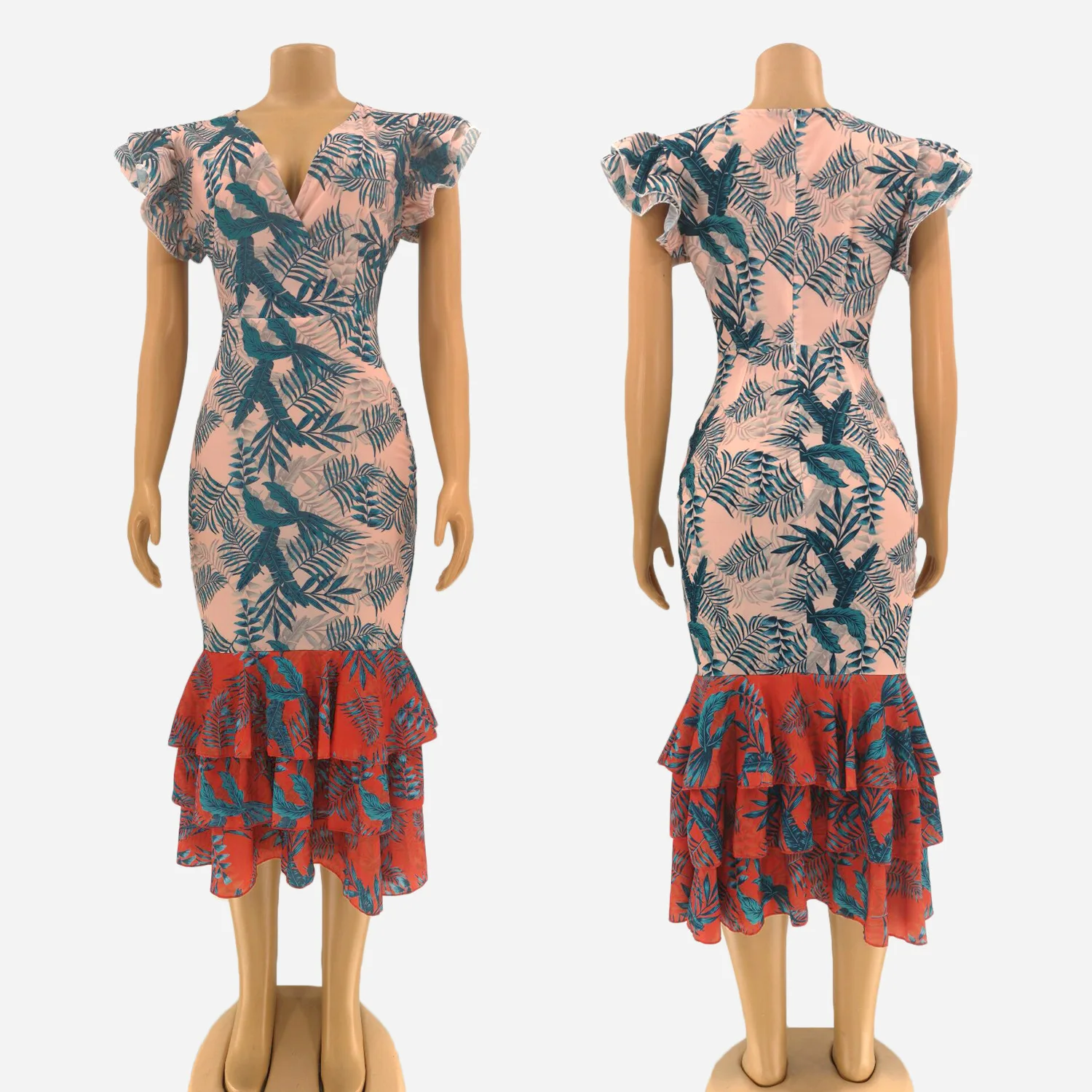 2019 Летний Новый стиль модный Африканский цифровая печать v образный вырез юбка с