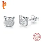 Женские серьги-гвоздики с котом BELAWANG, маленькие серьги из серебра 100% пробы с кристаллами, подарок на Рождество, 925