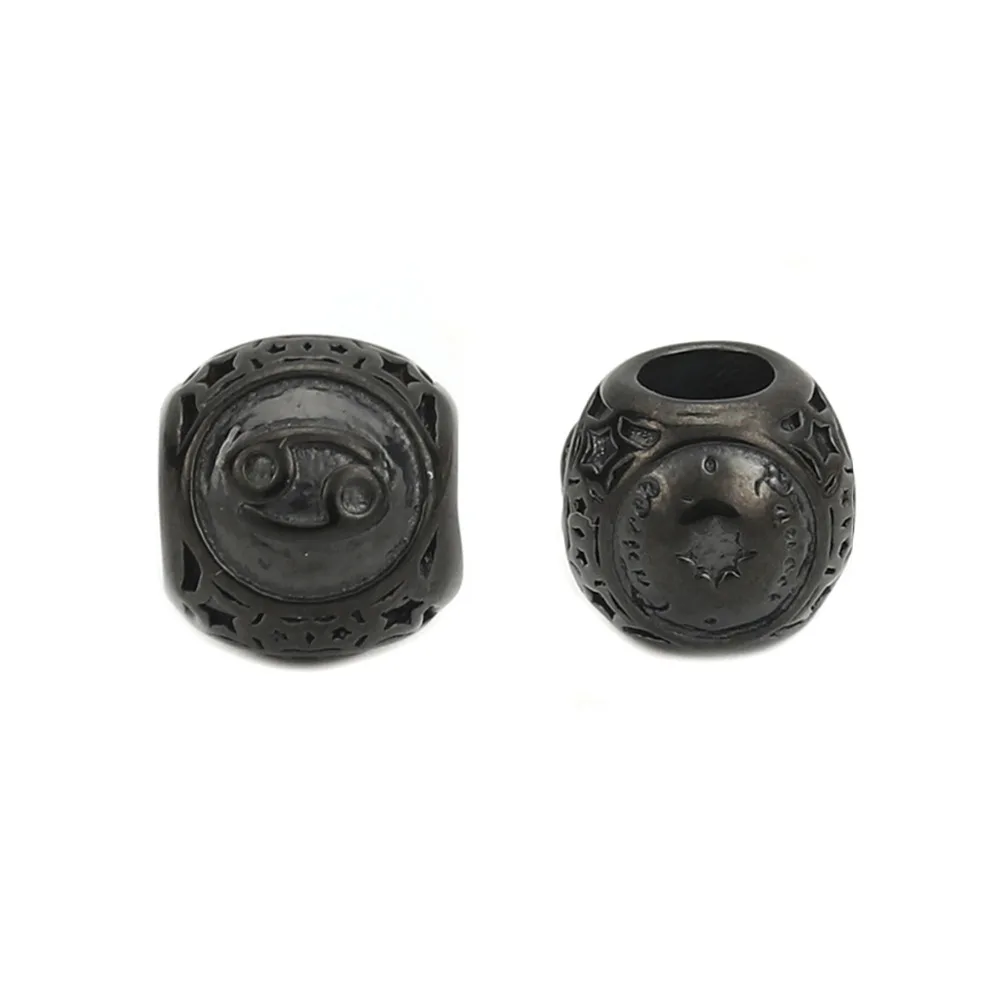 DoreenBeads 304 распорка из нержавеющей стали бусины Круглый черный знак созвездий 10 мм(3/") Диаметр., Отверстие: Приблизительно 4,3 мм, 1 шт