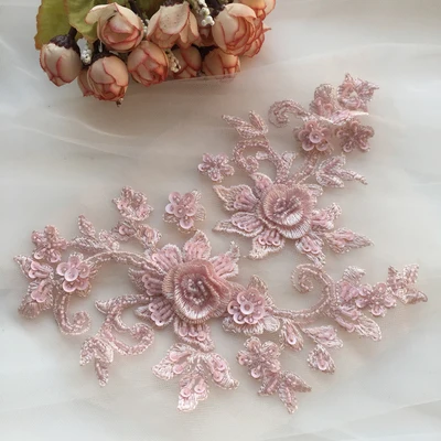 pink 1 шт. жемчужина бисером 3D нашивка цветы кружево Аппликация Diy пришить патчи свадебное платье Декор цветочный костюм с патчем - Цвет: pink