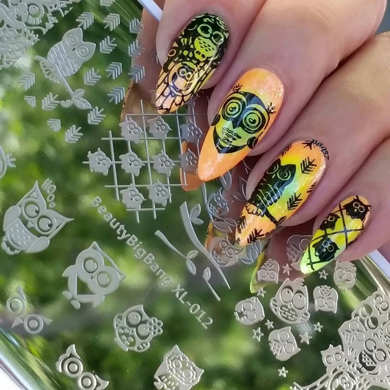 Beautybigbang штамповочные пластины милая сова дерево цветок изображение для дизайна ногтей штамповка лаковые пластины инструмент для печати Трафарет Шаблон
