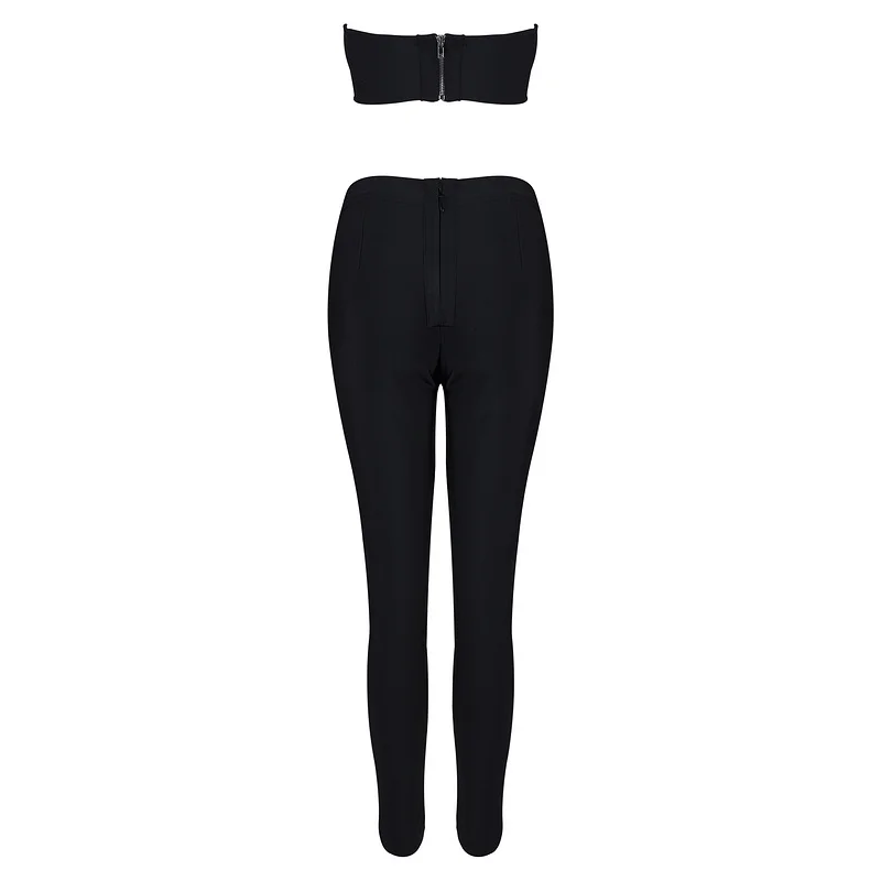 2017 New Sexy Women Black Beige Strapless Off The Shoulder Two Piece Hollow Out Full Length Bodycon Bandage Jumpsuits Hot Sale | Женская