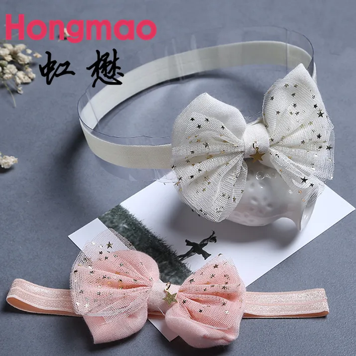 

1pcs Wholesale New Star Bowknot Elastic Hair Band Bebe Turban Cotton Bow with Printing Net Yarn Headbands Kids Hair Accessories