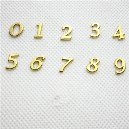 

Hot selling 200pcs/lot gold numbers 0-9 floating charms living glass floating pendant lockets charms(per number per 20pcs)