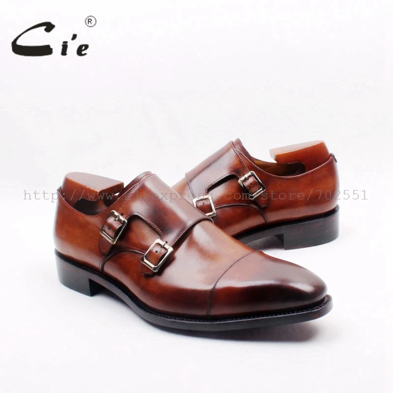 CIE квадратный Кепки Plain Toe ручная роспись коричневый Double Monk Бретели для нижнего белья натуральная телячья кожа итальянский goodyear welted Для мужчин shoems155