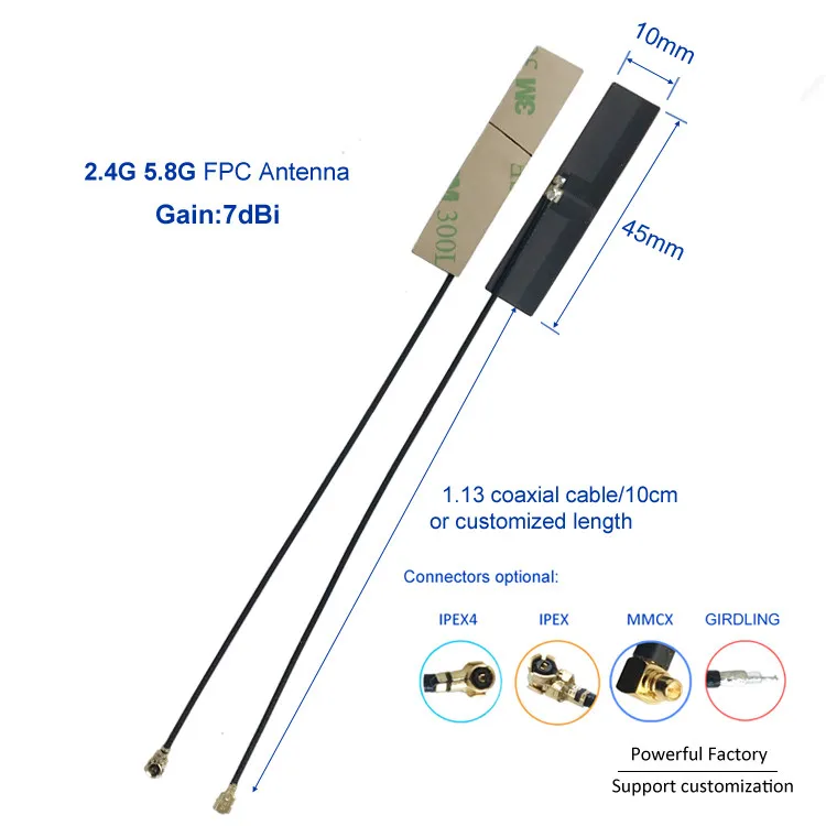 Оптовая продажа с фабрики Ipex 5g антенна 7dbi 2 4g 5 8g FPC Антенна 1 13 коаксиальным кабелем