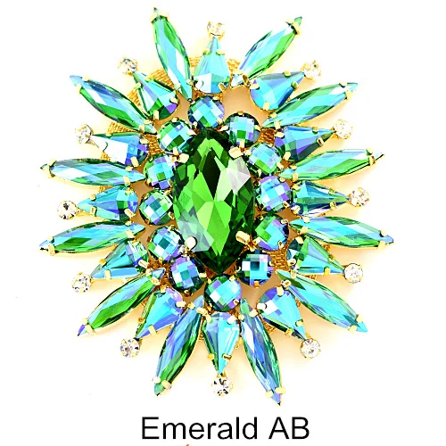 Emerald AB 1 шт. стразы с круглыми цветочками, пришивные стразы, аппликации с золотым низом, стразы с плоским основанием для свадебного платья B3771 - Цвет: Emerald AB