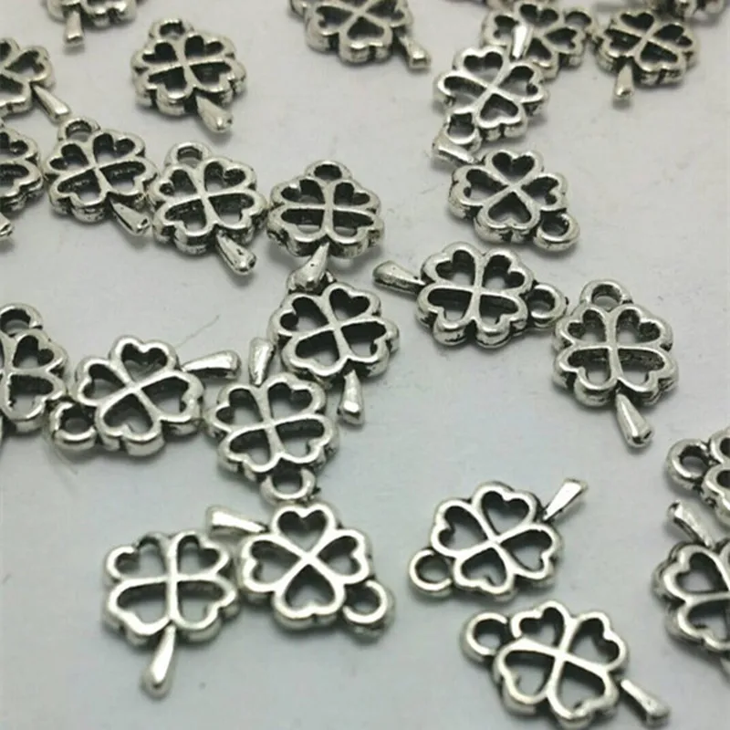 20pcs-антикварные тибетские серебряные четыре листка клевера Цветы Подвески 6x10 мм