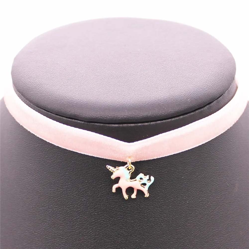 2019 черная розовая лента искусственное ожерелье в виде единорога короткая