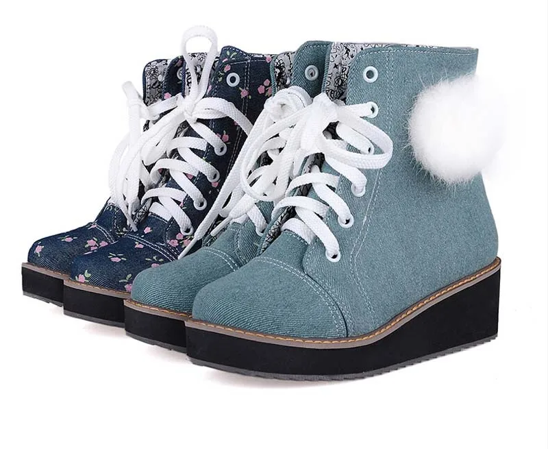 ANMAIRON Women Boots Winter Round Toe Ankle Fashion Solid Platform Lace Up Motorcycle Shoes Big Size | Обувь