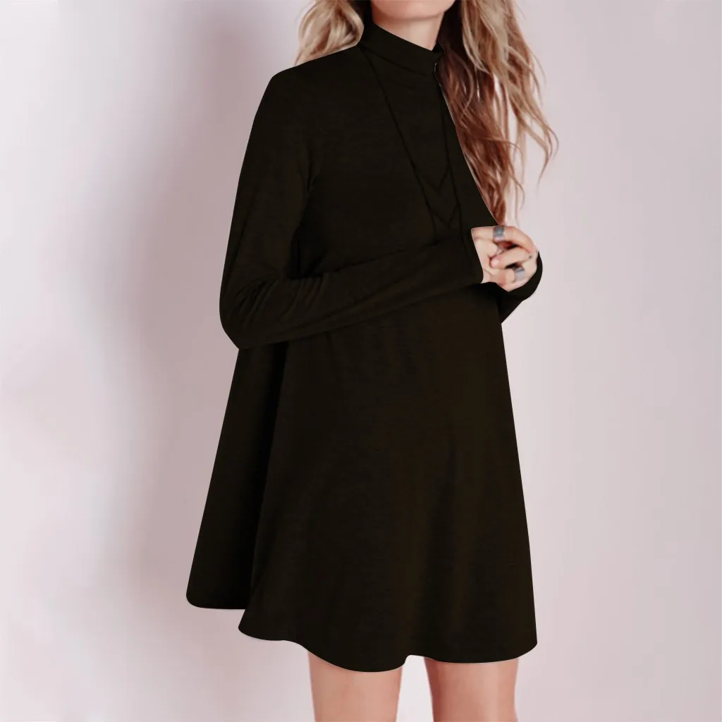 Осеннее Новое модное однотонное короткое платье женское Свободное длинное