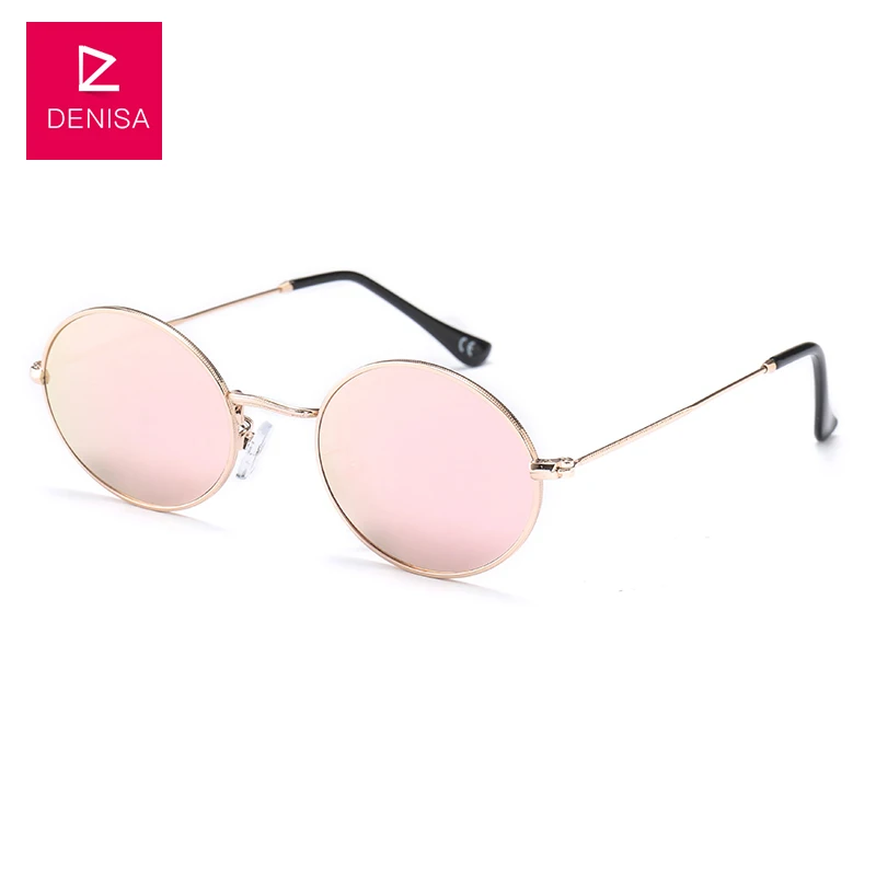 Gold Pink Бренд DENISA, винтажные маленькие овальные солнцезащитные очки для женщин и мужчин, черные очки, Ретро стиль, для вождения, солнцезащитные очки для мужчин, UV400 zonnebril dames G783 - Цвет линз: Gold Pink