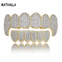 mathalla full cubic zircon toothed grillz top bottom barbecue punk teeth cap cosplay mens hip hop jewelry