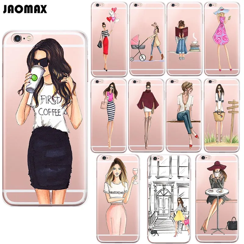 Модный чехол для телефона с изображением девушки напитка кофе iPhone X 6 6S PLUS Xs Max 5 5S SE