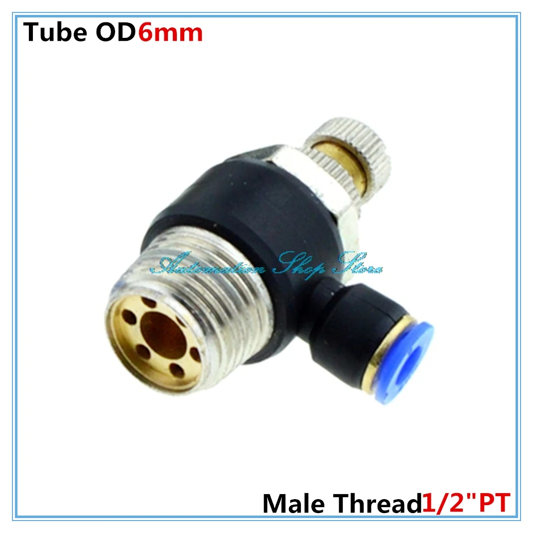

5Pcs (20mm) 1/2"PT Male Threaded to 6mm Dia Tube Push In to Fittings Elbow Pneumatic Speed Flow Controller SLA6-04