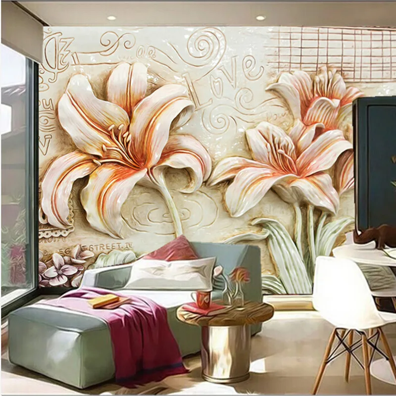 The custom 3D murals Beautiful retro lily flower wallpaper papel de parede living room sofa TV wall bedroom paper | Обустройство дома
