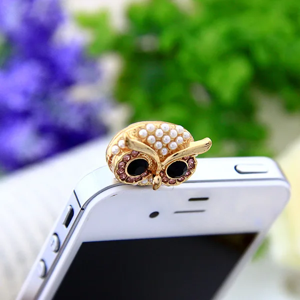 

Owl Design Studded With Pearls Mobile Phone Ear Cap Dust Plug For Iphone For Samsung 3.5mm Earphone DustPlug For Xiaomi Meizu