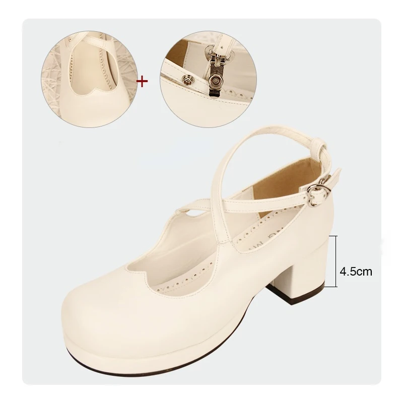 Женские туфли-Лолиты ROLECOS черные/белые туфли с круглым носком на толстом высоком