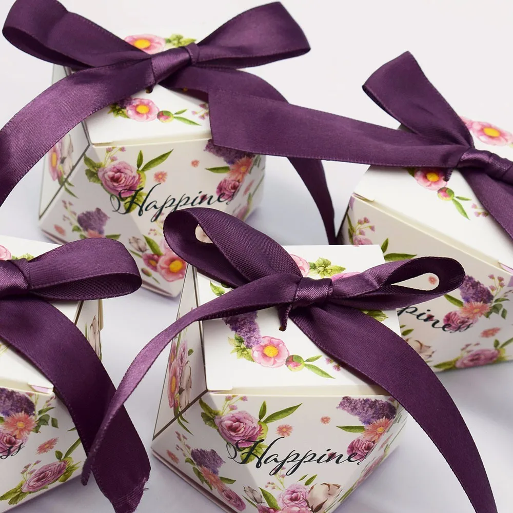 

New Purple Diamond Style Wedding Favors Party Supplies Decoration Baby Shower Happiness Gift Box Paper Gift Bag Candy Box