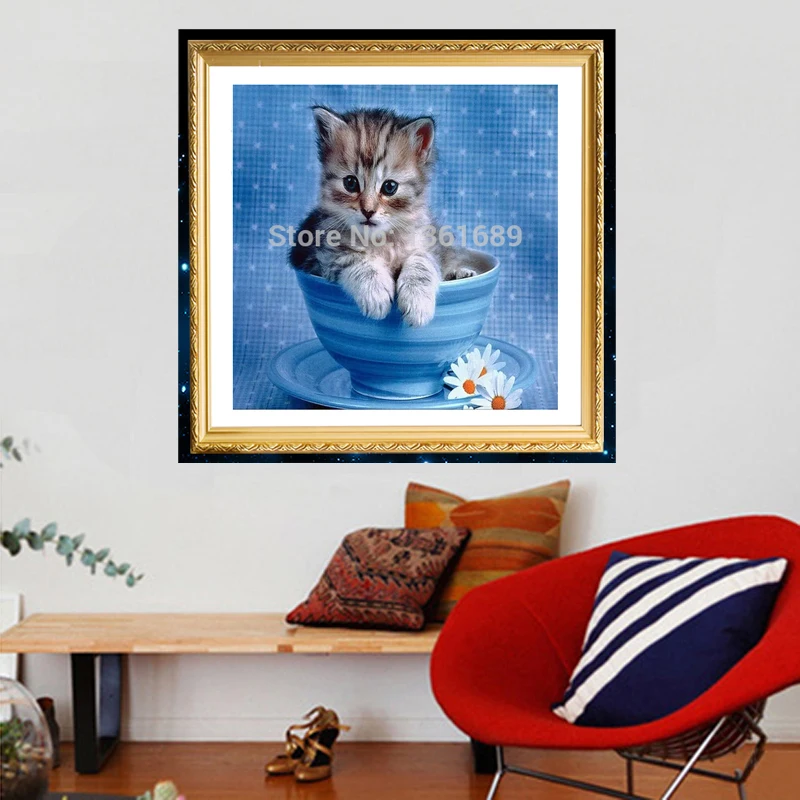 Серия с животными-Милая Вышивка котом вышивка крестиком стразы наклеенная