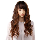 Парик женский с натуральными волнами, длинный из черных и коричневых синтетических волос с челкой, с эффектом омбре, светлый, для косплея и вечерние