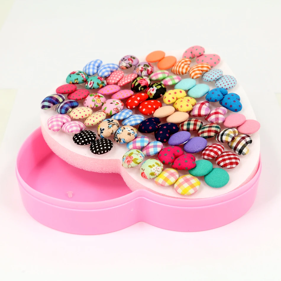 Free Shipping Factory Wholesale Directly Fashion Cute Cloth Button Plastic Stick Anti-allergy Stud Earrings Mixed Designs 36pair | Украшения