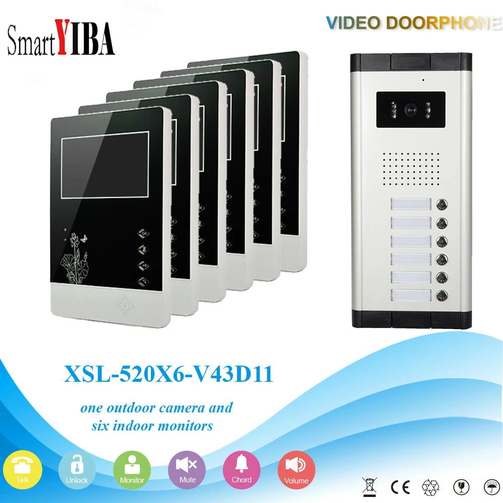 

SmartYIBA 6 Units Visual Intercom Entry System IR Camera Doorbell Intercom Kits Multi Apartment Building Video Door Phone