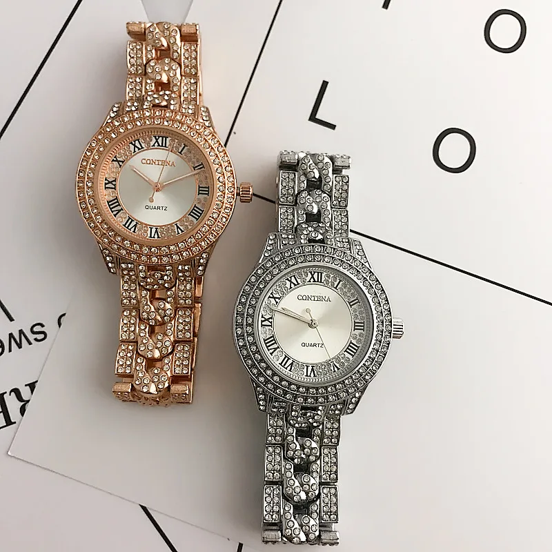 Часы CONTENA топовые полностью алмазные блестящие со стразами женские часы