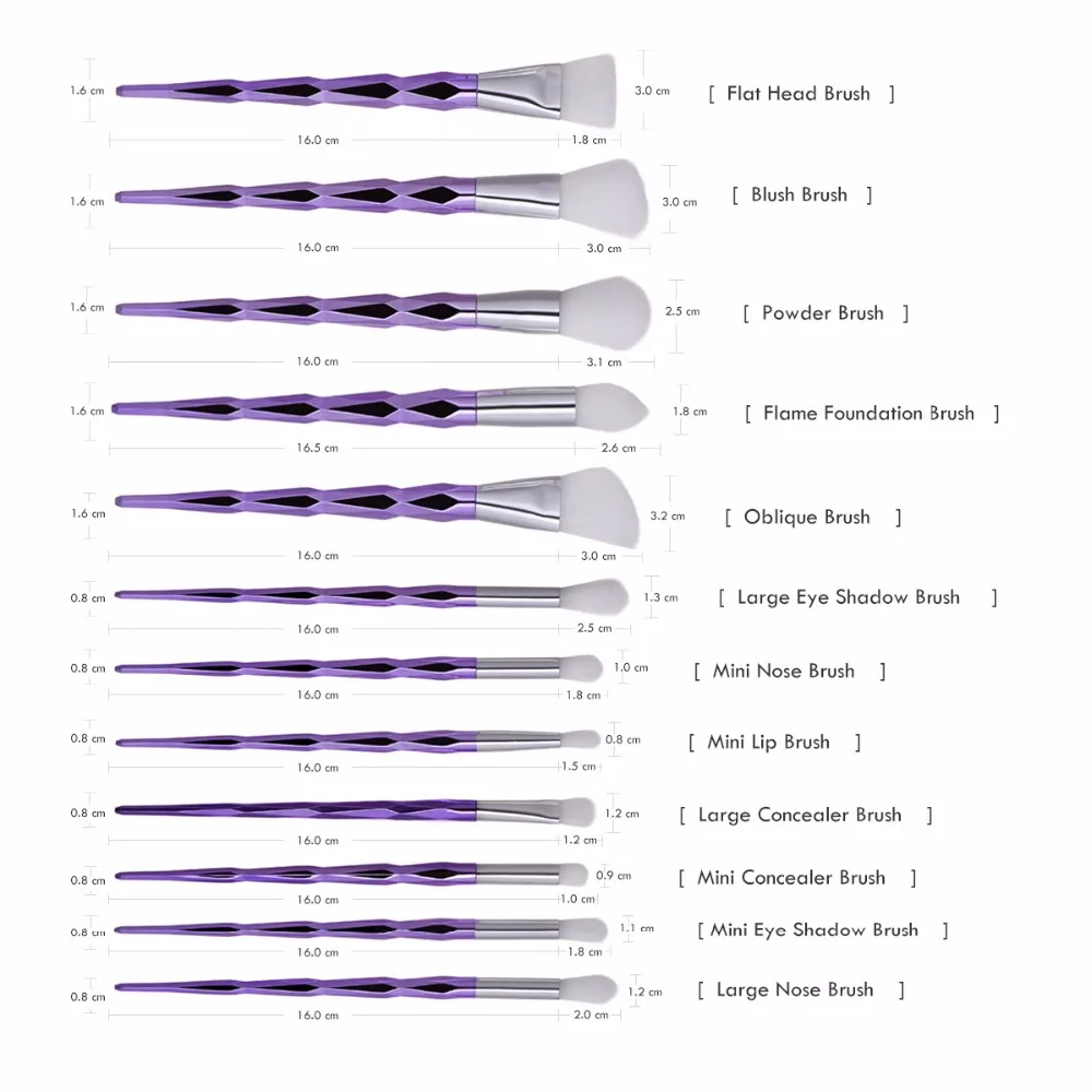 12 шт. Diamond Pro Форма Макияж Кисточки комплект Косметическая пудра Румяна Тени для