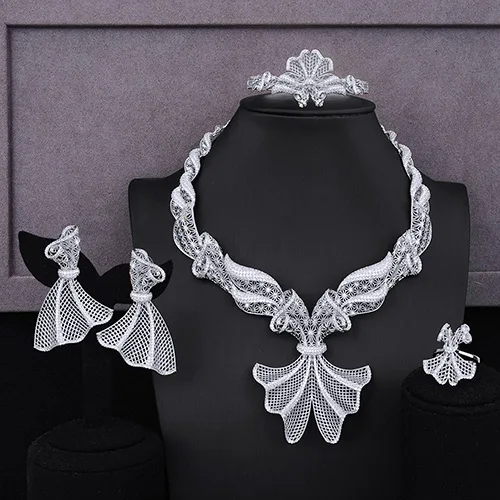 Silver GODKI модный роскошный набор украшений для женщин в нигерийском стиле с бантиком, 4 шт., Свадебный полный кубический циркон, Дубай, комплект свадебных ювелирных изделий - Окраска металла: Silver