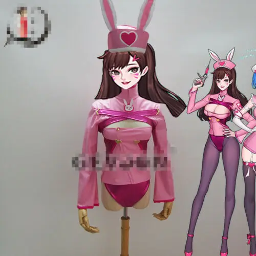 2019 Аниме Косплей OW D.VA dva розовый женский костюм для косплея кролик девушка
