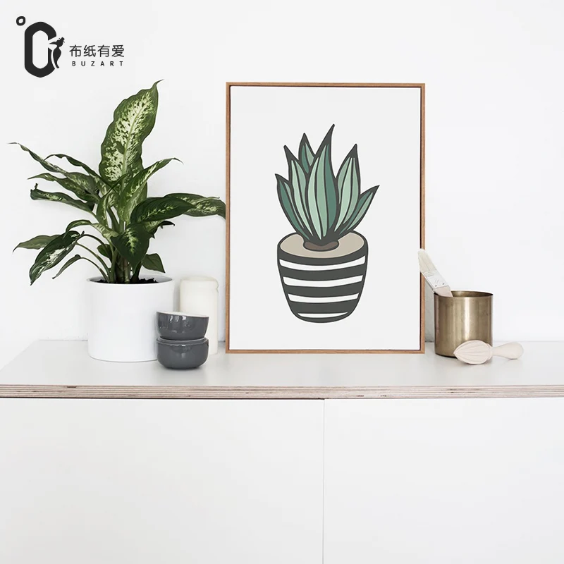 Зеленый Кактус скандинавский небольшой свежий Декор холст картина диван фон