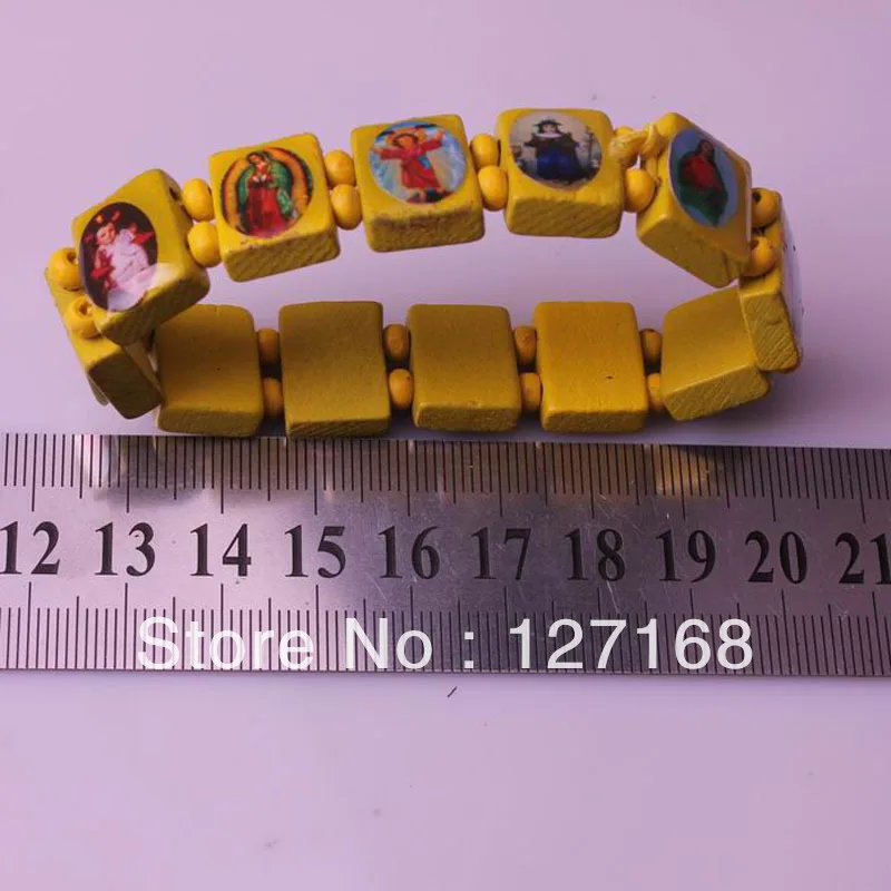 20 шт./лот разноцветный деревянный браслет для детей с изображением святых и